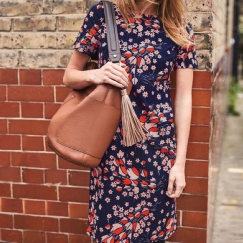 Boden Navy Autumnal Leaves Shift Dress, Size 14R